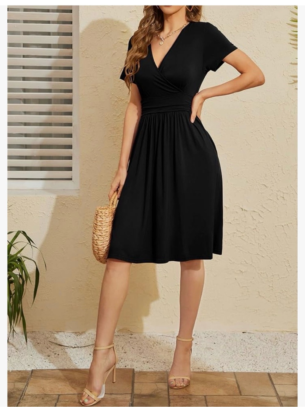 Classic Black V-Neck Short Sleeve Dress